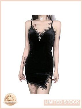 Plus Size Gothic Off Shoulder High Low Mini Dress Sleeveless Lace Velvet